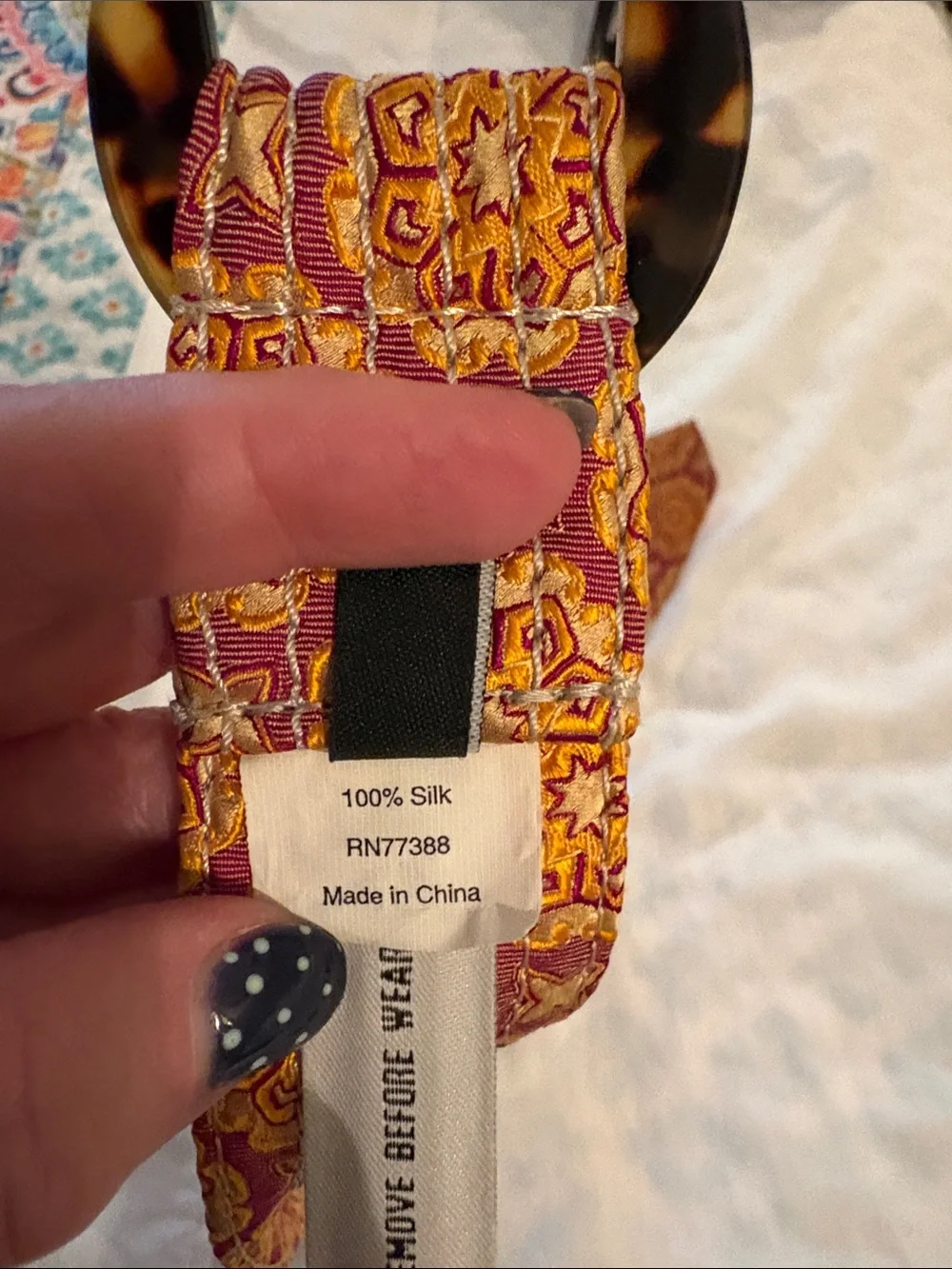 J.Crew Yellow & Rust Patterned Fabric Belt with Tortoiseshell Buckle - Picture 3 of 3